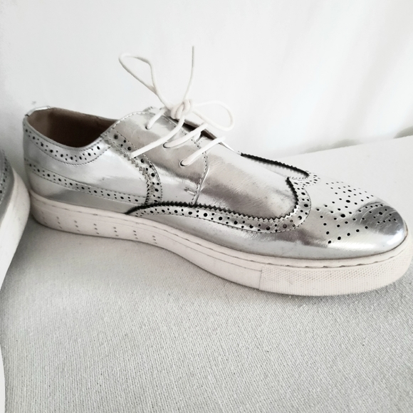 Womens Bulongboge 9M Wing Tip Shoes Metallic Silver Men Shoe Accessories - Picture 2 of 6